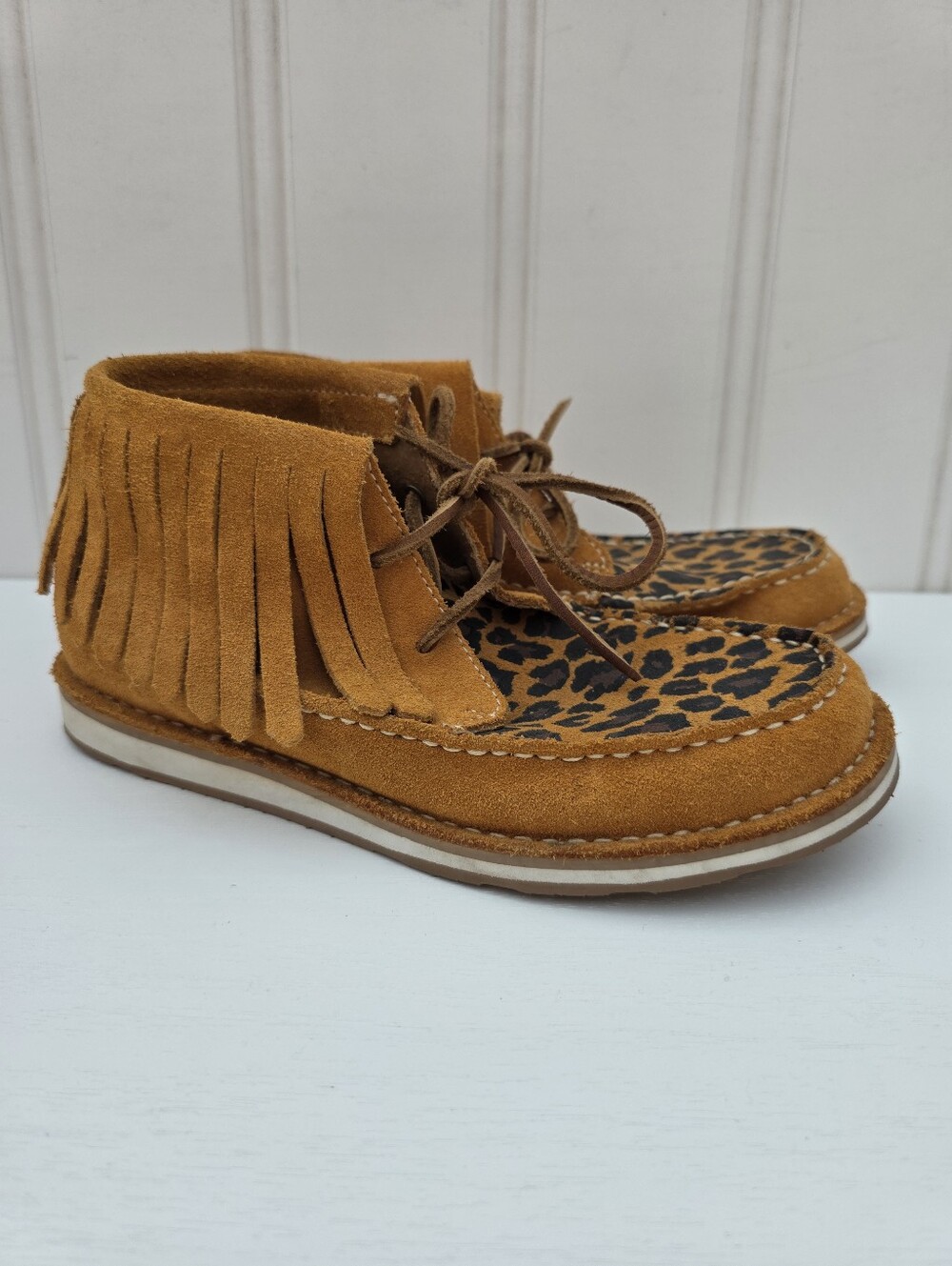 Ariat Cruiser Fringe Chukka Boot Suede Leopard Print Western Womens Size 6B